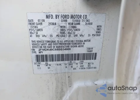 2008 Ford Edge Limited z USA, uszkodzony, nr VIN 2FMDK49C68BB34968